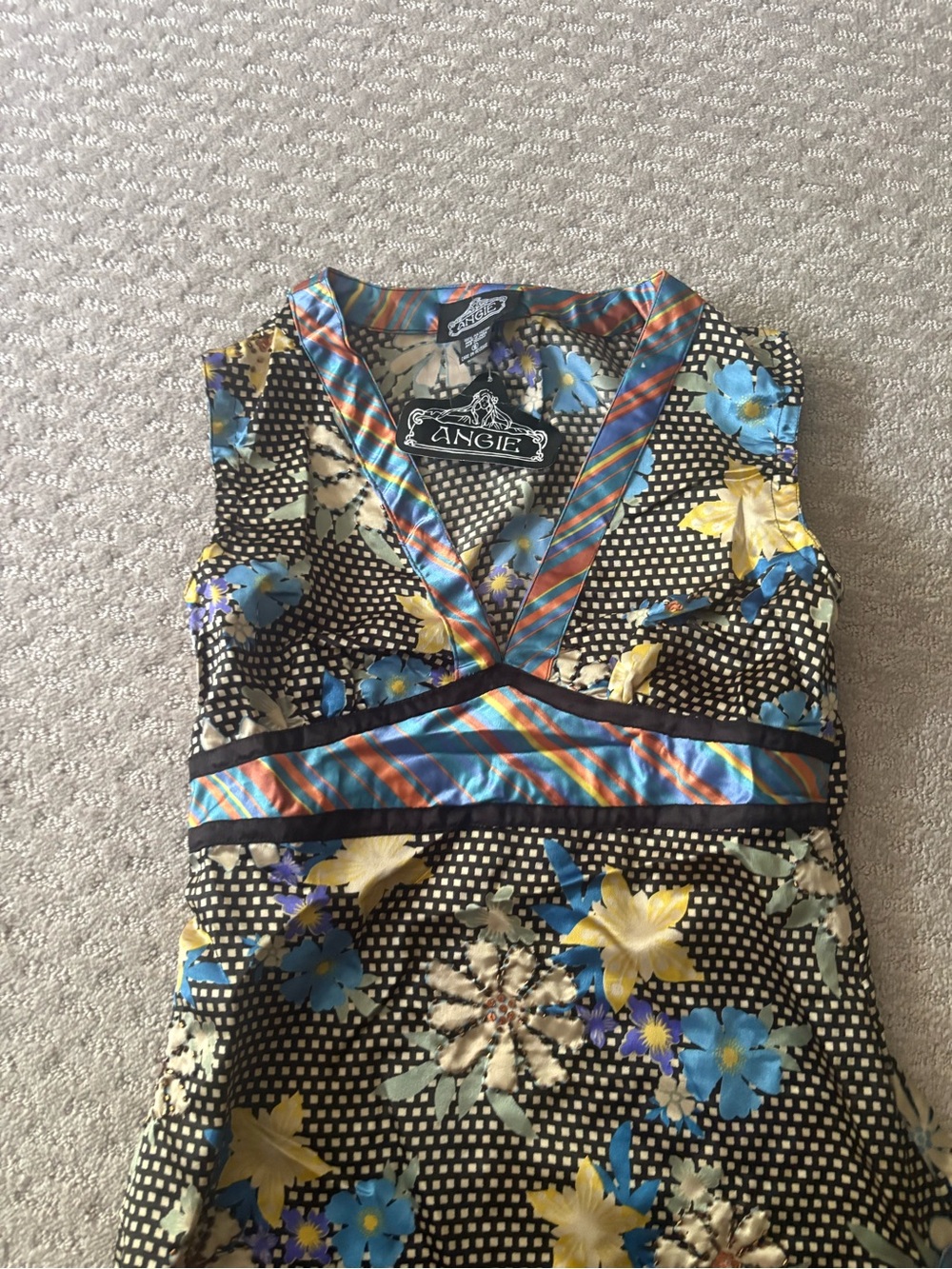 Angie Floral V-Neck Dress in Blue, Yellow, Black